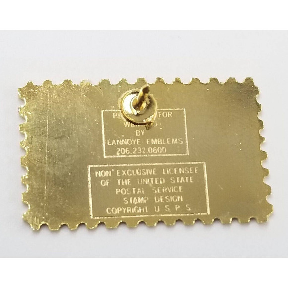 VTG 1981 USA USPS Christmas Stamp Teddy Bear Sled Enamel Pin Season's Greetings - Picture 4 of 4